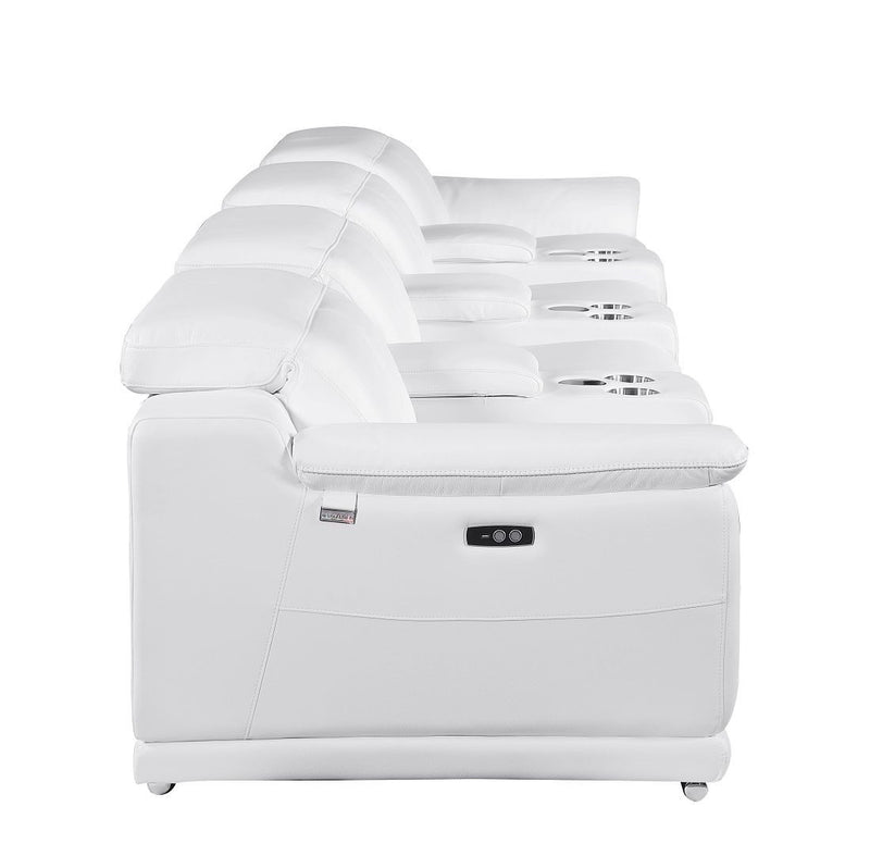 Italian Leather Reclining Metal USB Sofa (720416) - White