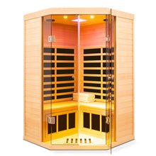 Load image into Gallery viewer, 2 Persons Large Glass Front Deluxe Version Hemlock Far Infrared Corner Sauna Room - Natural
