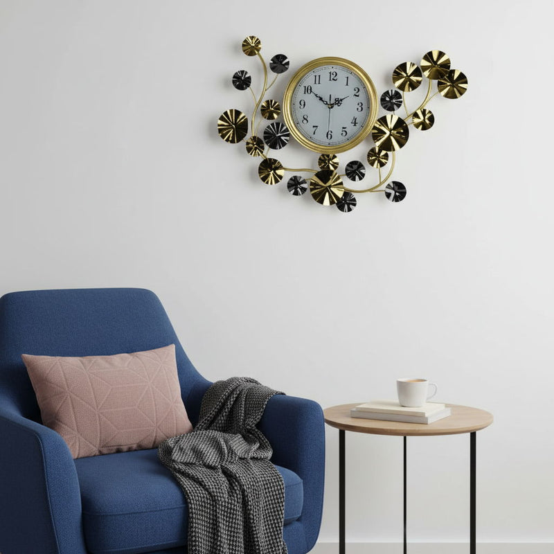 Silent Analog Floral Novelty Wall Clock (626362) - Gold / Silver / White
