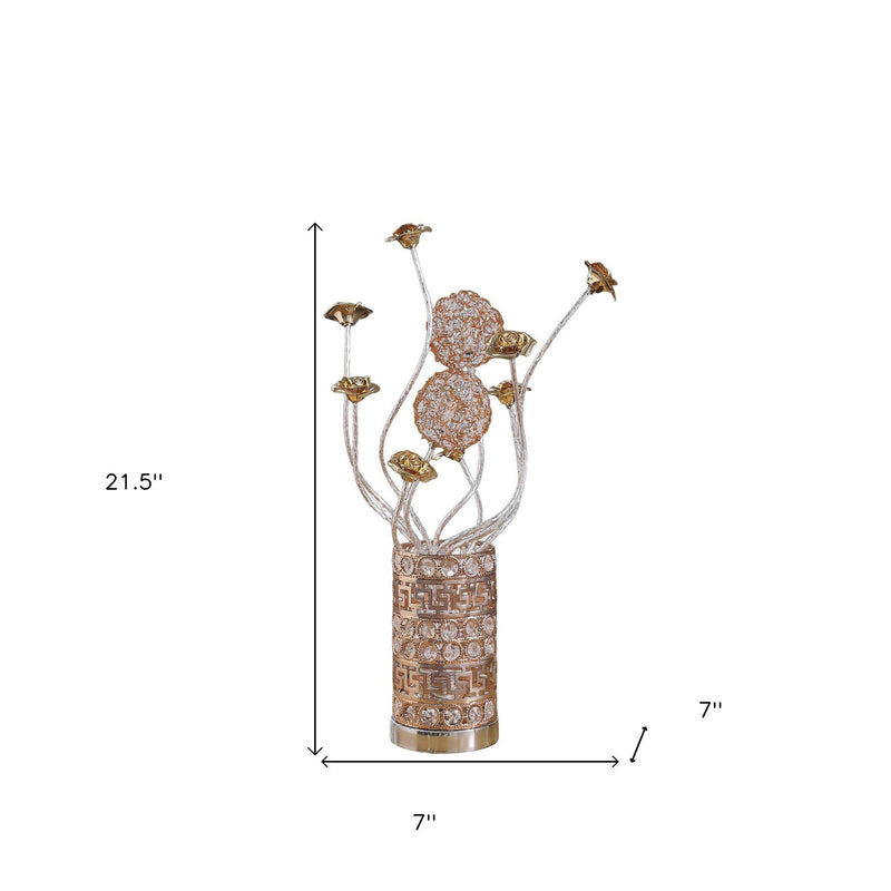 Metal And Acrylic Flowers Bedside Lamp - Silver And Rose Gold