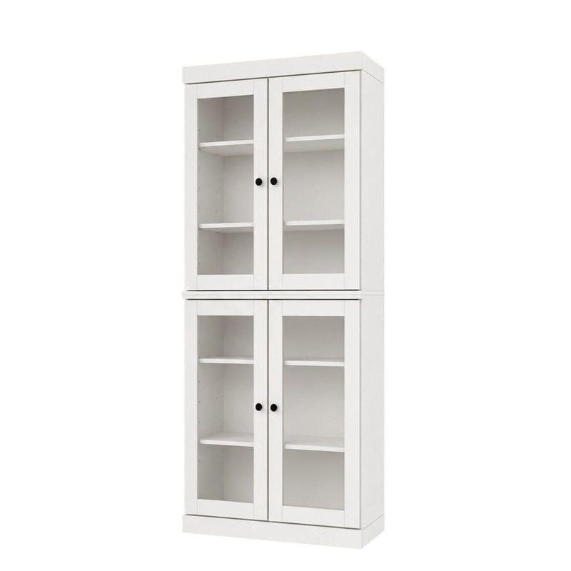 Solid Wood Adjustable Six Tier Library Bookcase With Four Doors (745688) - White