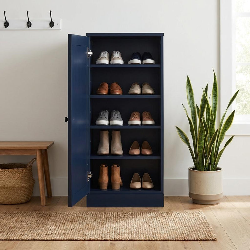 Ten Pair Solid Woodshoe Storage Cabinet (752071) - Navy Blue