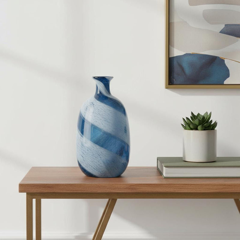 Striped Swirl Art Table Vase (574246) - Blue / White