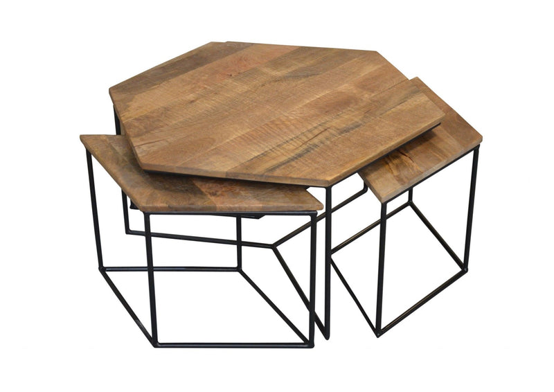 Geometric Wooden Coffee Tables (Set of 4) - Brown Black