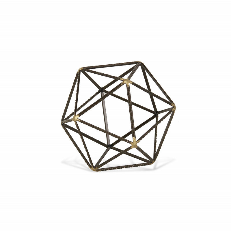 Hand Painted Geometric Orb Tabletop Sculpture (399630) - Brown / Gold
