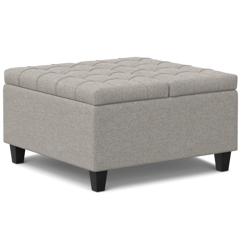 30" Fabric Cocktail Ottoman With Storage - Gray / Brown