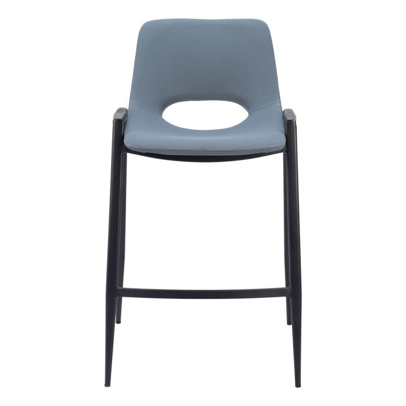26" Faux Leather And Steel Low Back Counter Height Bar Chairs (Set of 2) - Blue / Black