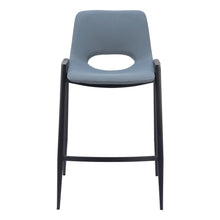 Load image into Gallery viewer, 26" Faux Leather And Steel Low Back Counter Height Bar Chairs (Set of 2) - Blue / Black
