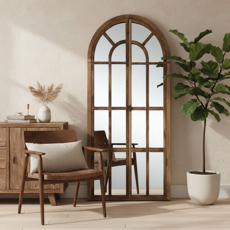 71" Solid Wood Arch Framed Full Length Mirror - Brown