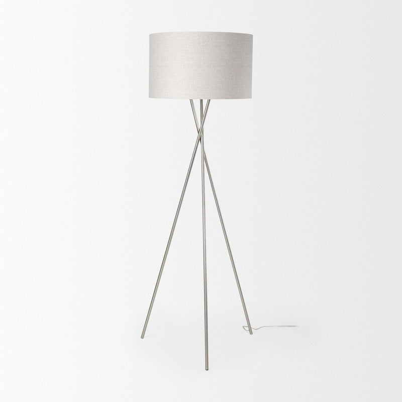Tripod Floor Lamp With Fabric Drum Shade - Beige