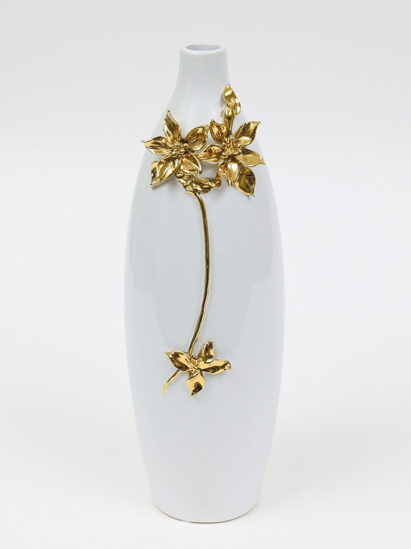 Floral Oval Table Vase With Sculptural Details - Gold