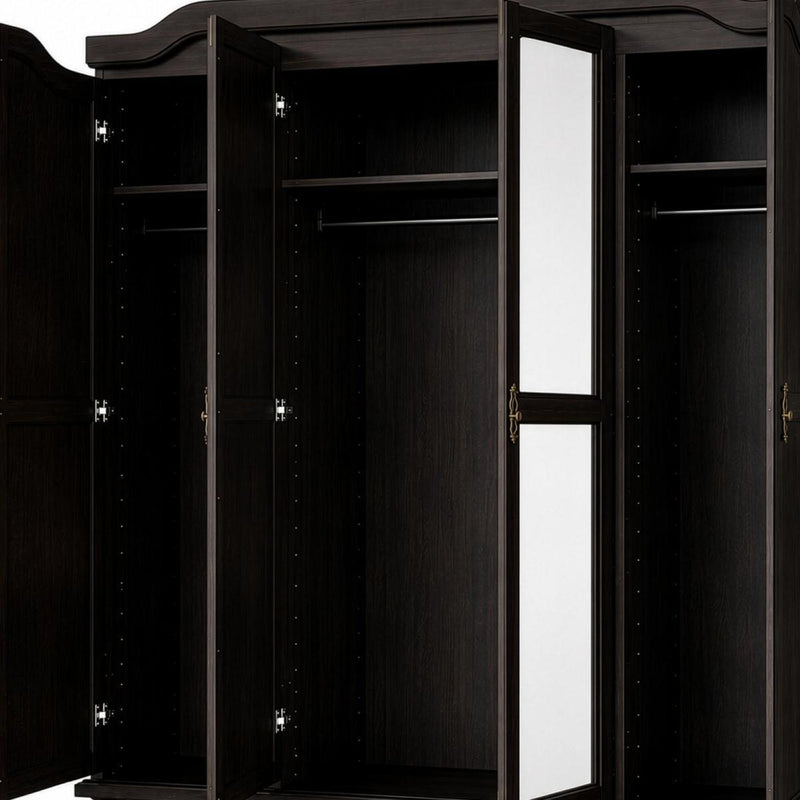 Solid Wood Mirrored Four Door Combo Dresser - Espresso
