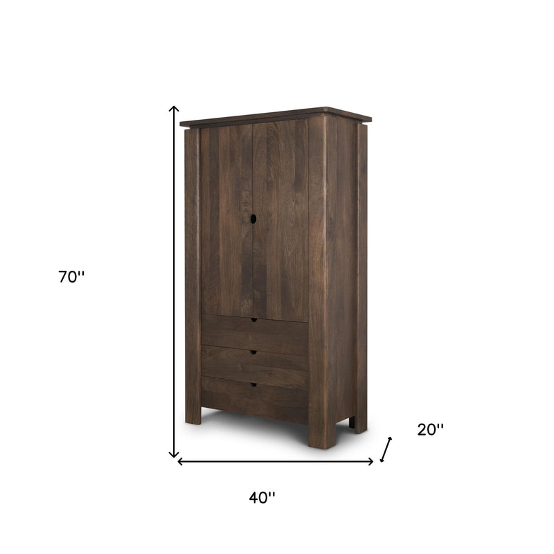 40" Solid Wood Curio Cabinet With Two Doors And Three Drawers - Dark Brown