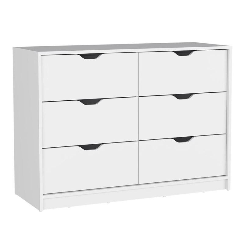 Wood Four Drawer Double Dresser - White