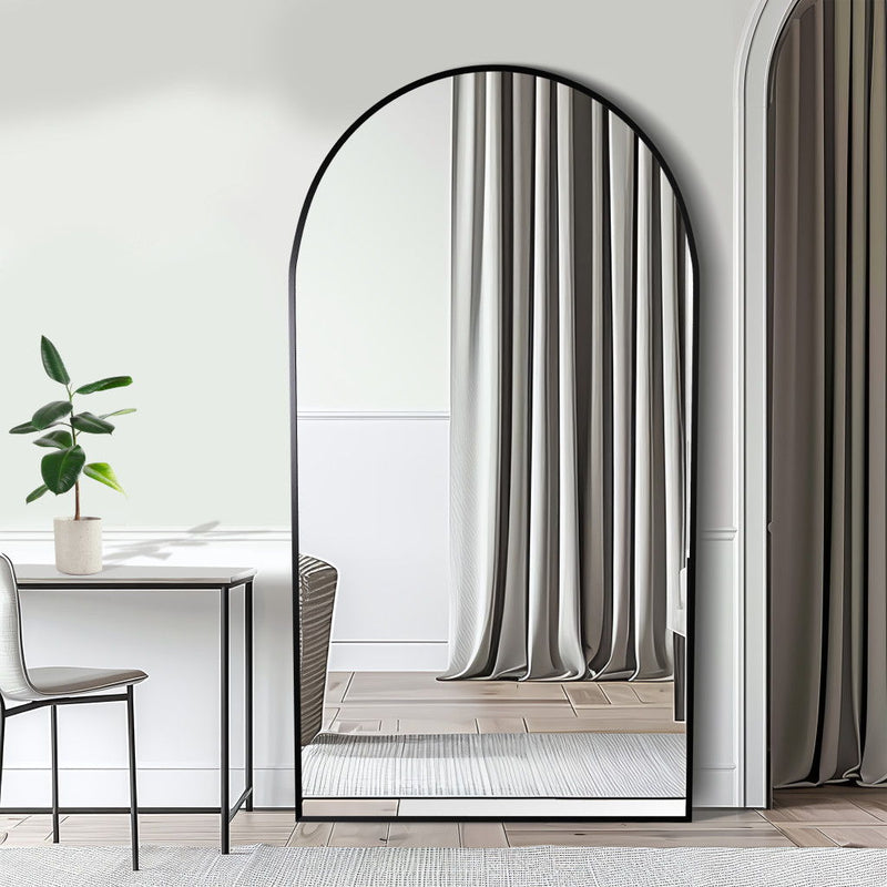 71" Metal Arch Freestanding Framed Full Length Mirror - Black