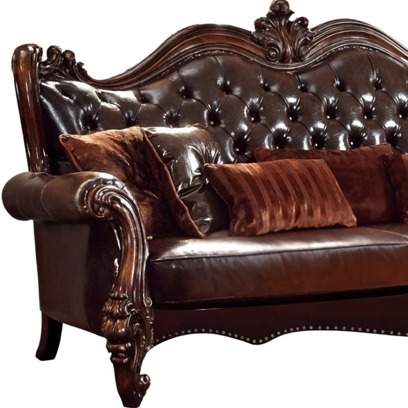 Faux Leather Sofa And Toss Pillows With Cherry Blossom Pink Legs - Brown