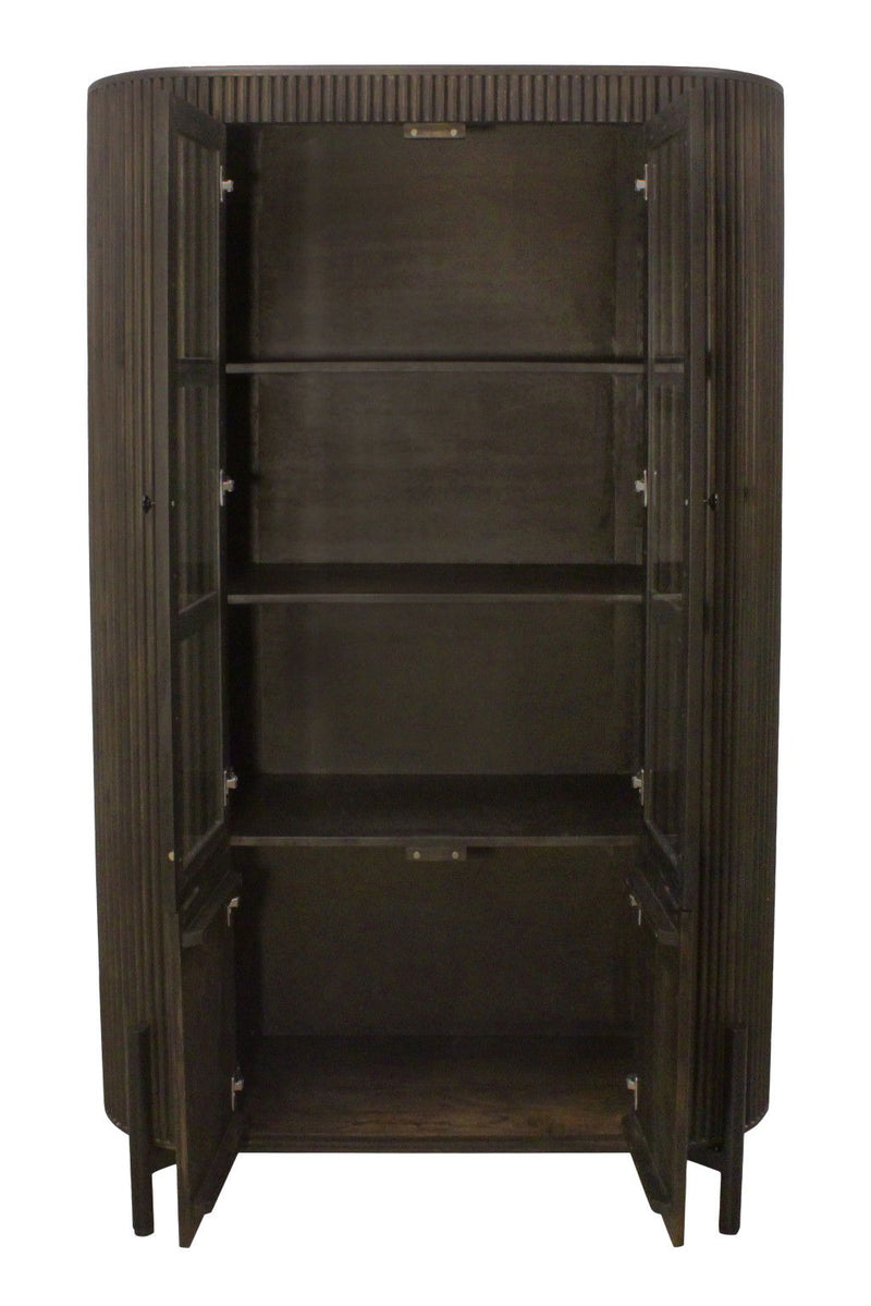 Solid Wood Iron Accent Cabinet With Four Doors - Espresso / Black