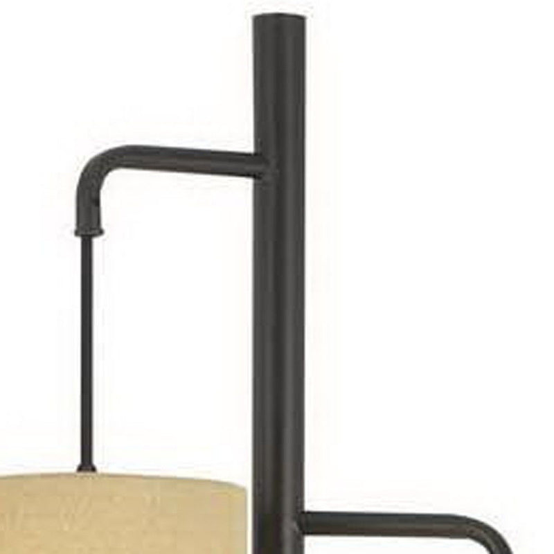 Three Light Traditional Shaped Floor Lamp With Beige Drum Shade - Bronze