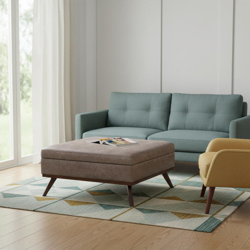 40" Leather Cocktail Ottoman With Storage - Gray / Brown