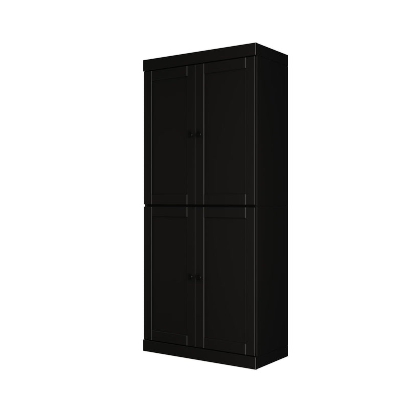 Adjustable Six Tier Library Bookcase With Four Doors (745606) - Black