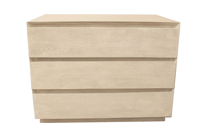 24" Solid Wood Ribbed Texturere Three Drawer Nightstand - Natural