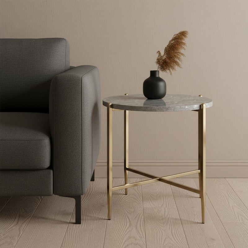 Manufactured Wood And Metal Round End Table - Champagne And Light Gray