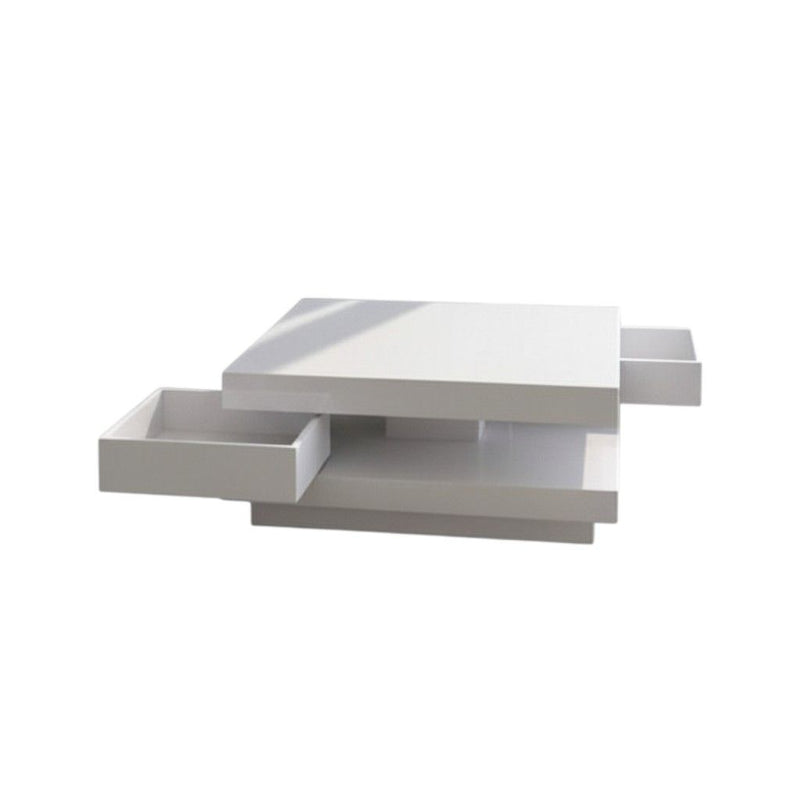 Square Solid Wood Coffee Table With Two Drawers - White
