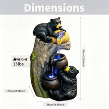 Load image into Gallery viewer, Bear Tree Stump Outdoor Water Fountain With LED Lights - Brown Gray
