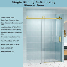 Load image into Gallery viewer, Frameless Soft-Closing Shower Door, 1/4" (6 Mm) Tempered Glass Single Sliding With Explosion Proof Coating
