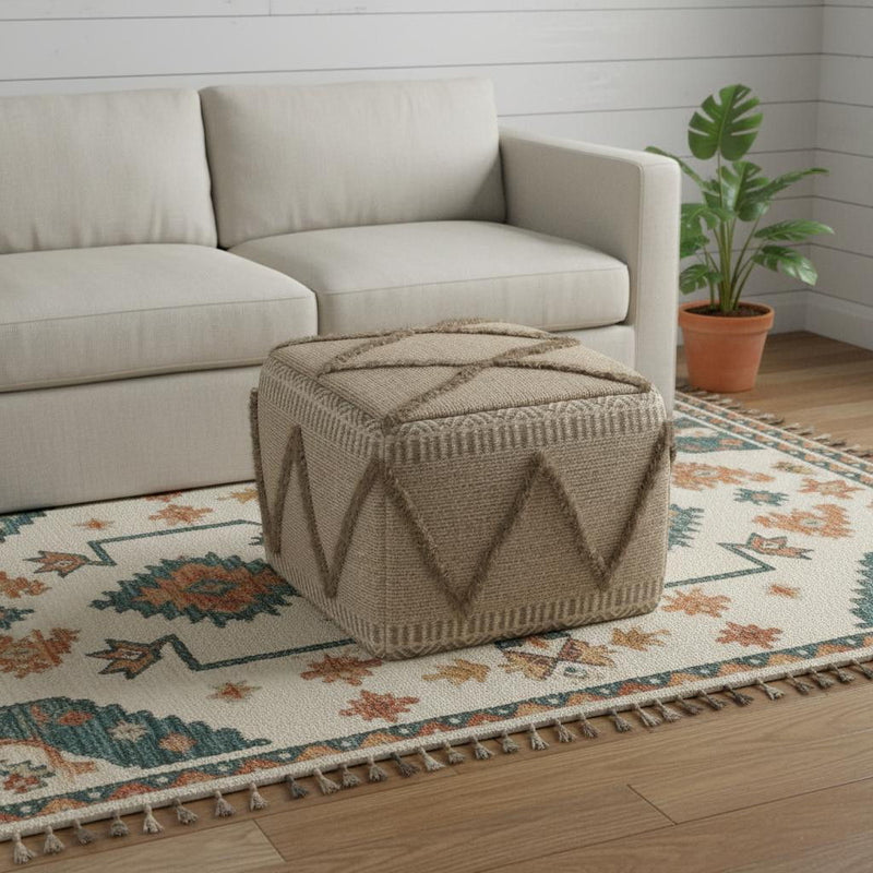 Wool Pouf Ottoman - Brown