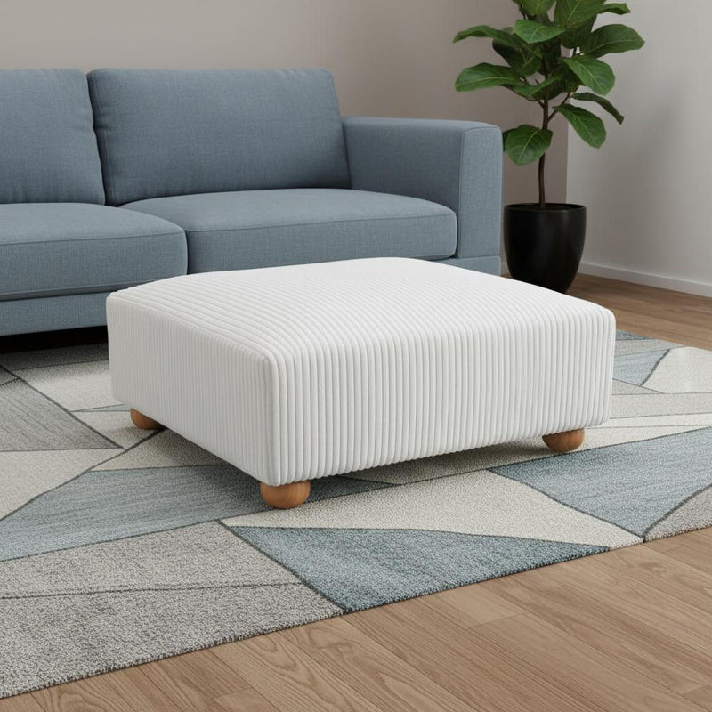 Corduroy Fabric Ottoman - White