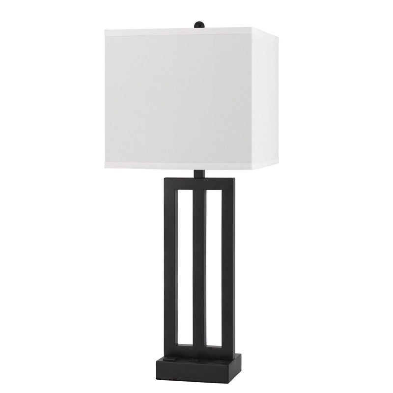 Metal USB Table Lamp With White Shade - Black