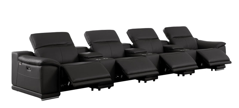 Italian Leather Reclining Metal USB Sofa (720412) - Black