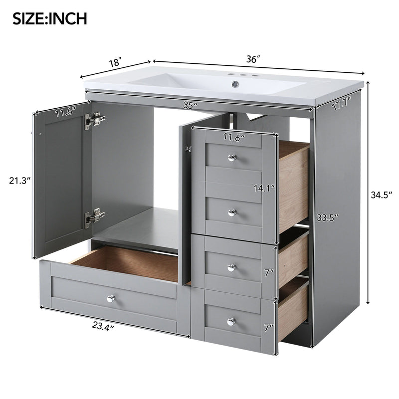 Shaker Free Standing Bathroom Vanity Cabinet & Sink, Soft Close Drawers, Soft Close Doors