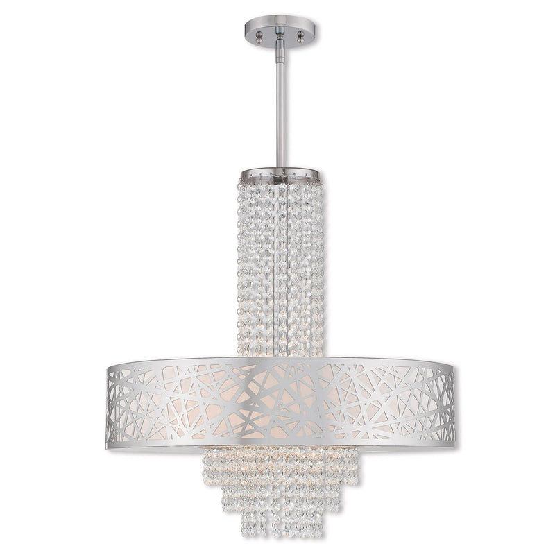 25" Five Light Dimmable Chandelier With Shades - Silver