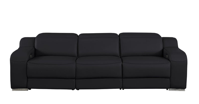 103" Modern Italian Leather Reclining USB Sofa - Black