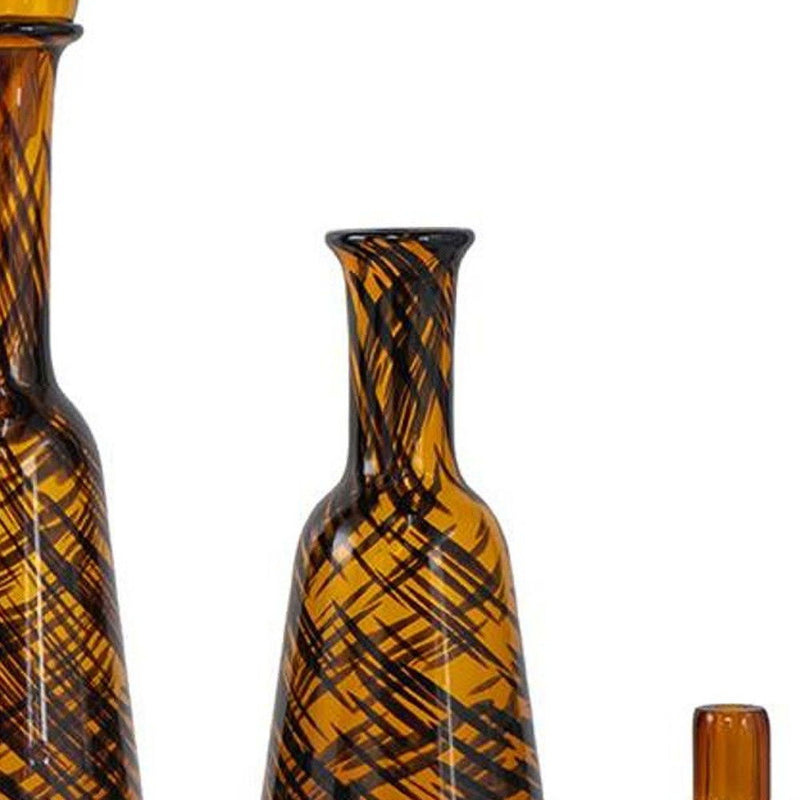 Abstract Swirl Decorative Bottles With Stoppers (Set of 3) - Amber / Brown