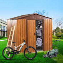 Load image into Gallery viewer, Metal Storage Shed Appealing Horizontal Siding In Woodgrain With Coffee Trim To Complement - Light Brown
