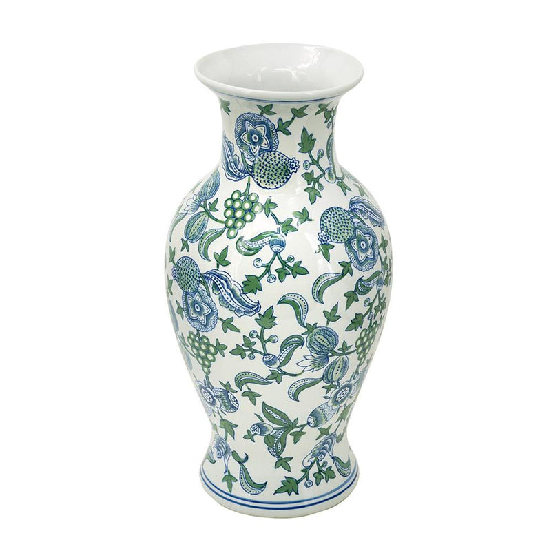 Floral Urn Porcelain Table Vase - White / Green / White