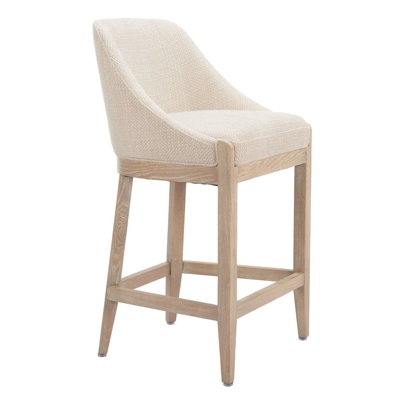 27" Fabric And Solid Wood Counter Height Bar Chair - Beige / Natural