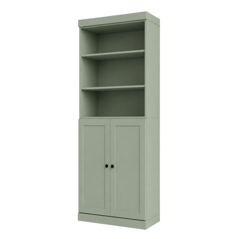 Solid Wood Adjustable Six Tier Library Bookcase With Two Doors (745626) - Sage