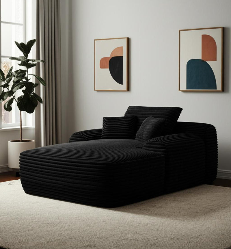 67" Modern Corduroy Oversized Chaise Lounge Chair And Toss Pillows - Black