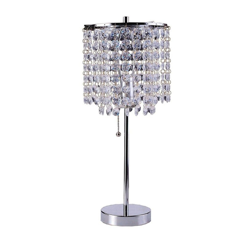 Metal Bedside Table Lamp With Clear Drum Shade - Silver