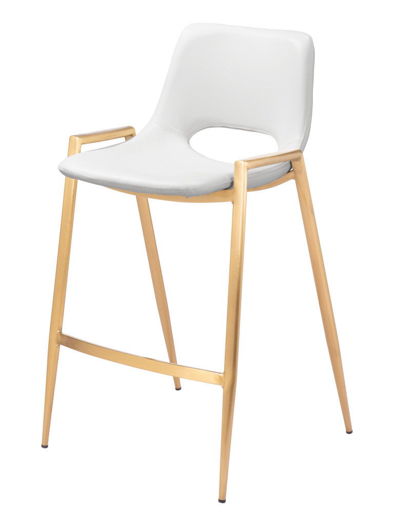 26" Faux Leather And Steel Low Back Counter Height Bar Chairs (Set of 2) - White / Gold
