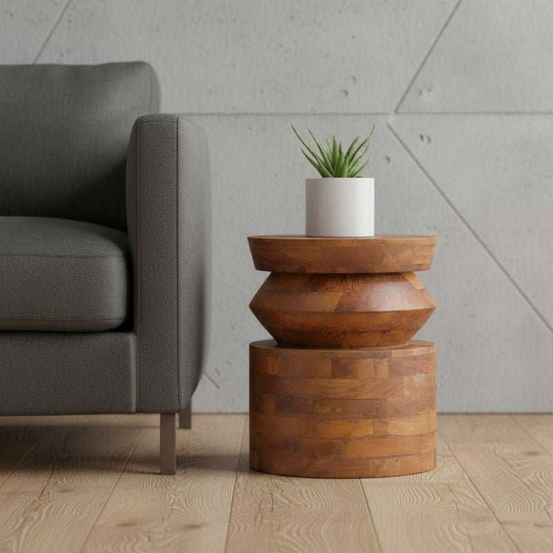 19" Solid Wood Round Pedestal End Table - Brown