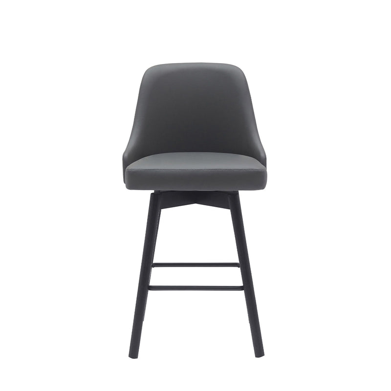 Faux Leather With Solid Wood Swivel Counter Height Bar Chair - Gray And Black