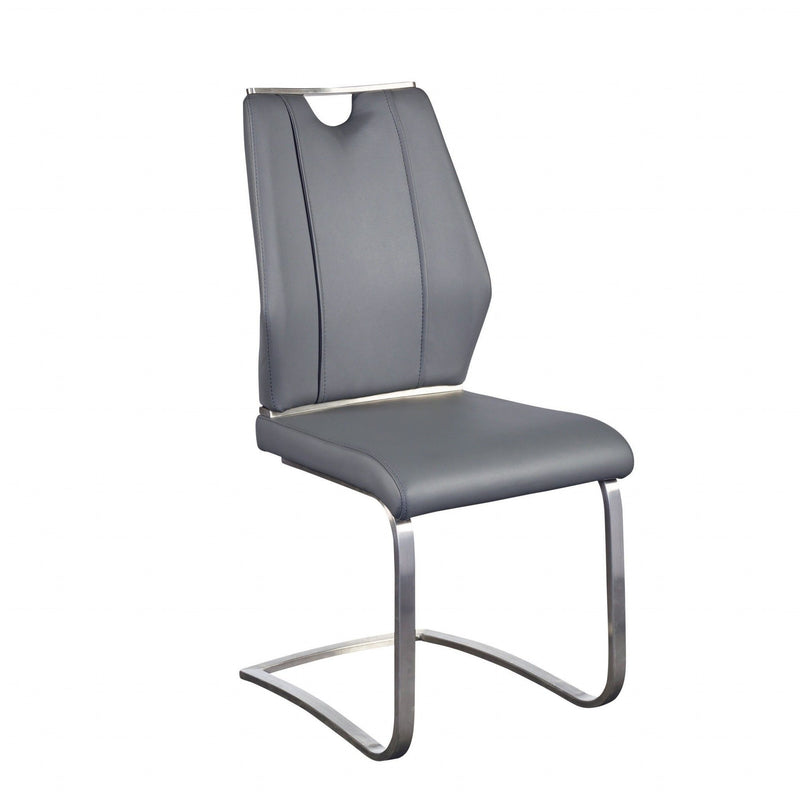 Upholstered Leather Dining Side Chairs (Set of 2) - Gray / Silver