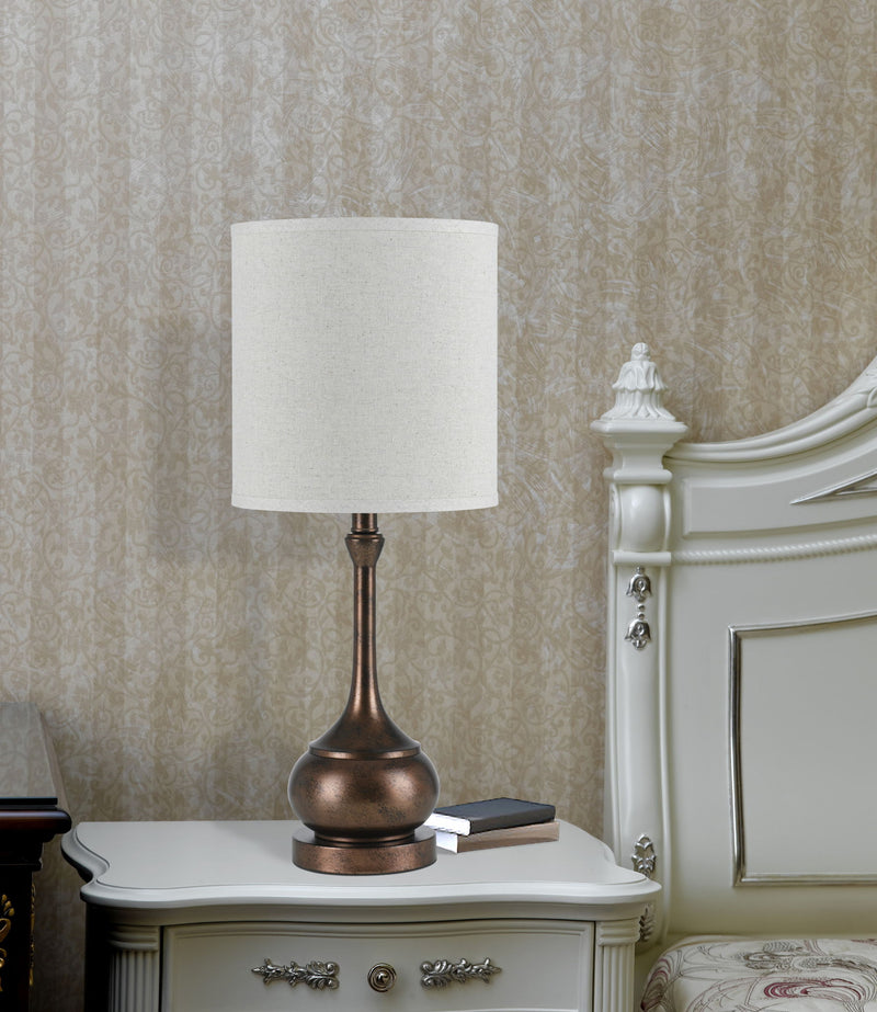 Metal Round Table Lamp With White Drum Shade - Rust