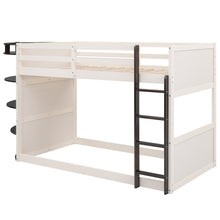 Load image into Gallery viewer, Twin over Twin Boat-Like Shape Bunk Bed with Storage Shelves, Cream+Espresso
