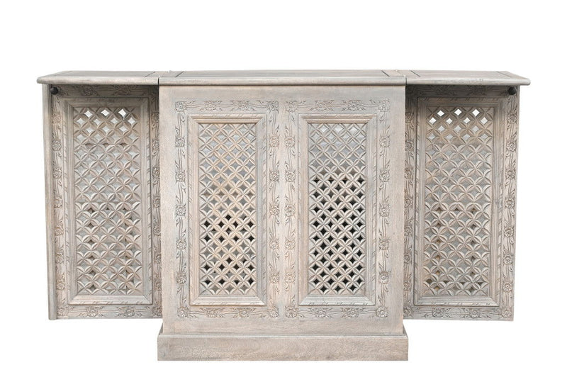Solid Wood Carved Floral Bar Cabinet With Two Doors One Drawer (727847) - White